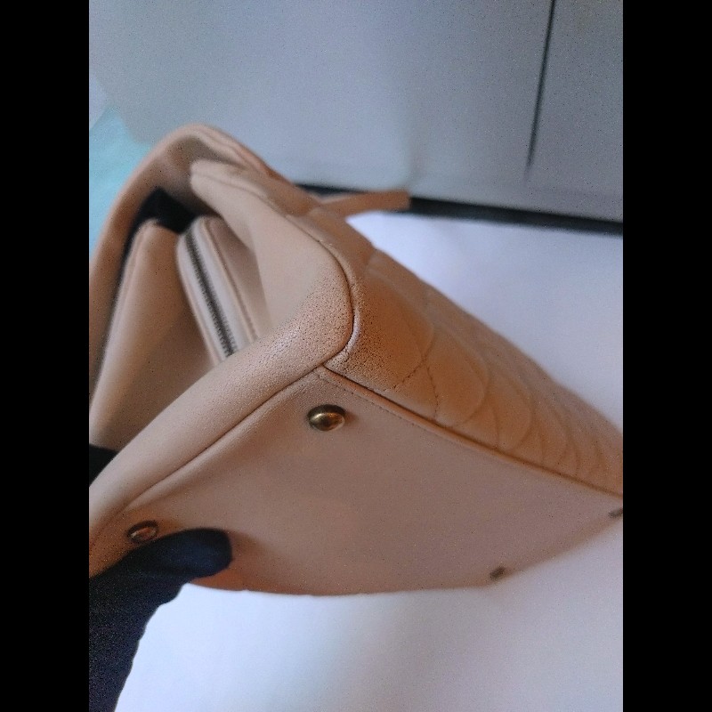 Chanel 粗古銅鍊帶淺駝牛皮菱格3層口蓋包-11