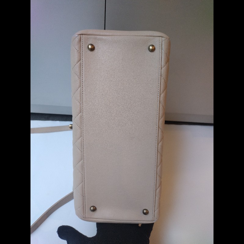 Chanel 粗古銅鍊帶淺駝牛皮菱格3層口蓋包-12