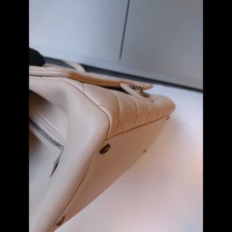 Chanel 粗古銅鍊帶淺駝牛皮菱格3層口蓋包-14