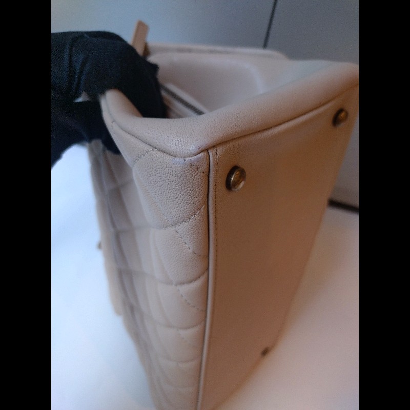 Chanel 粗古銅鍊帶淺駝牛皮菱格3層口蓋包-15