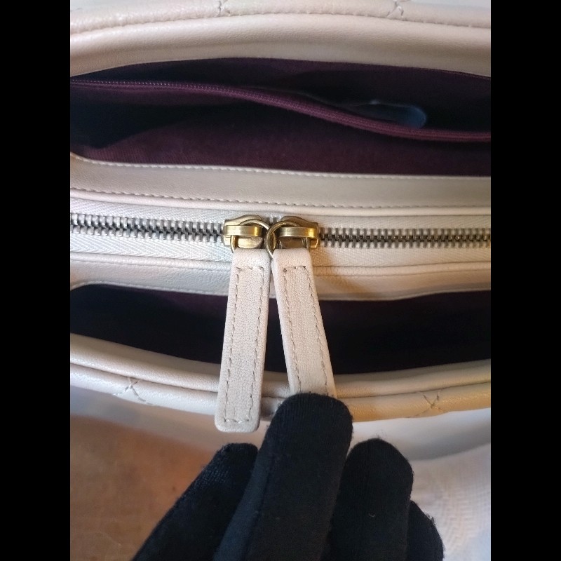 Chanel 粗古銅鍊帶淺駝牛皮菱格3層口蓋包-16