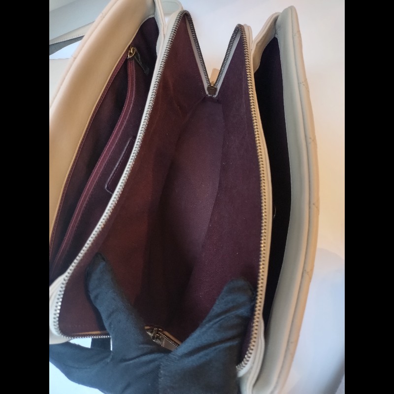 Chanel 粗古銅鍊帶淺駝牛皮菱格3層口蓋包-19