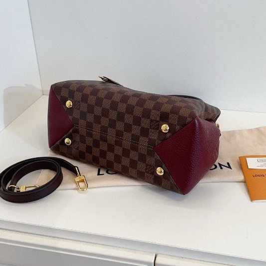 閒置新 路易威登/Louis Vuitton Brittany BB 棕色棋盤格拼全皮暗紅色金扣 手提包 芯片款-8