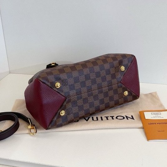 閒置新 路易威登/Louis Vuitton Brittany BB 棕色棋盤格拼全皮暗紅色金扣 手提包 芯片款-9