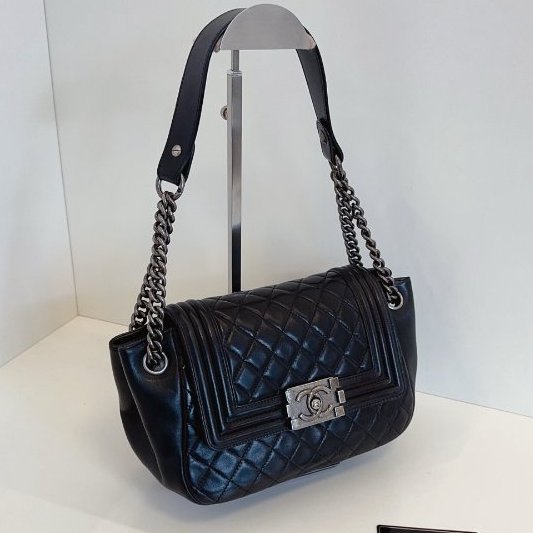 香奈兒/Chanel Leboy Tote 黑銀肩背包-2