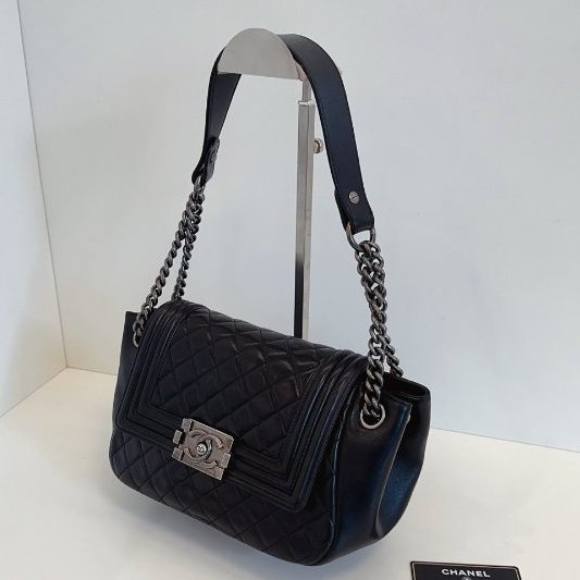 香奈兒/Chanel Leboy Tote 黑銀肩背包-3