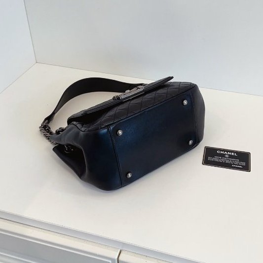 香奈兒/Chanel Leboy Tote 黑銀肩背包-4