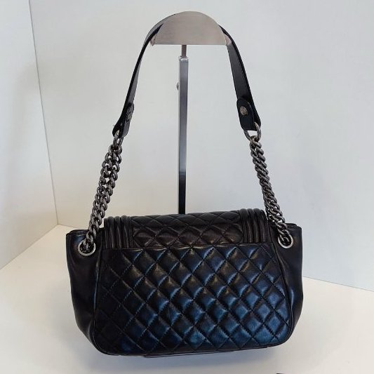 香奈兒/Chanel Leboy Tote 黑銀肩背包-6