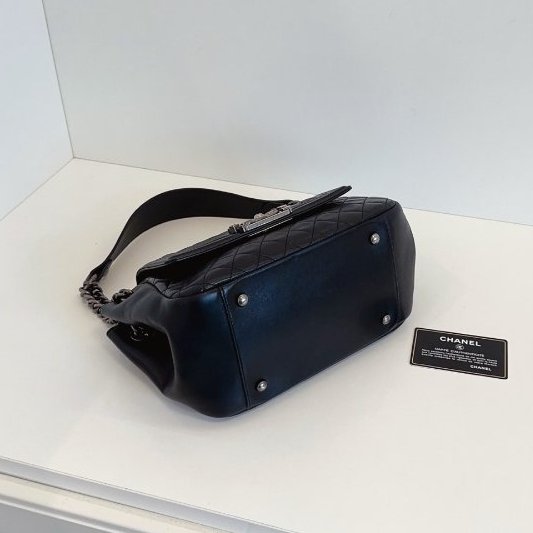 香奈兒/Chanel Leboy Tote 黑銀肩背包-7