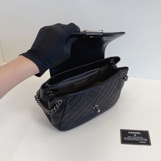 香奈兒/Chanel Leboy Tote 黑銀肩背包-8