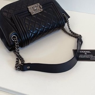 香奈兒/Chanel Leboy Tote 黑銀肩背包-9