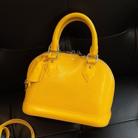 路易威登/Louis Vuitton 檸檬黃水波紋 Alma BB 貝殼手提包-6