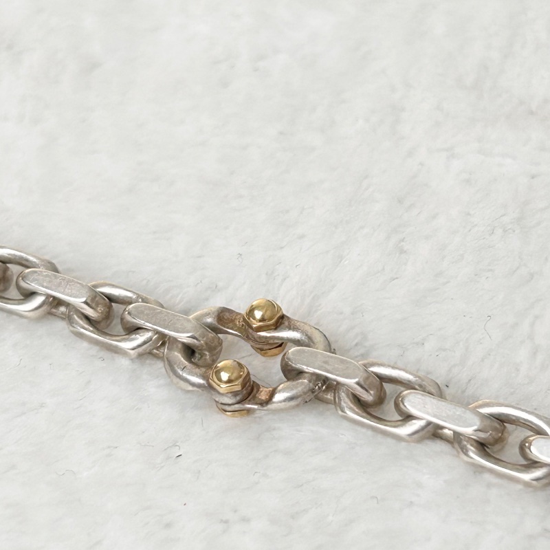 Tiffany & Co. 「1837 MArker」純銀寬版鏈手鍊 附 18K 金點綴-5