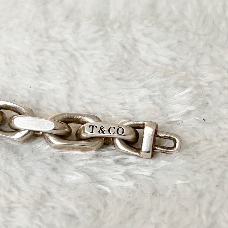 Tiffany & Co. 「1837 MArker」純銀寬版鏈手鍊 附 18K 金點綴-6