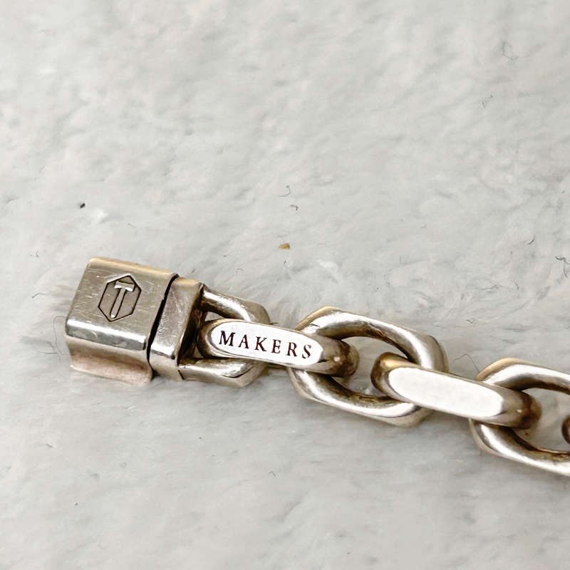 Tiffany & Co. 「1837 MArker」純銀寬版鏈手鍊 附 18K 金點綴-8