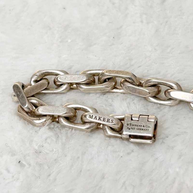 Tiffany & Co. 「1837 MArker」純銀寬版鏈手鍊 附 18K 金點綴-9