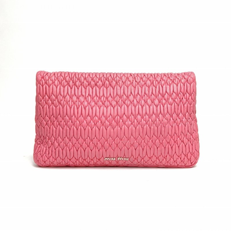 MIU MIU 褶皺33仿水晶斜挎包粉色羊皮肩背包-2