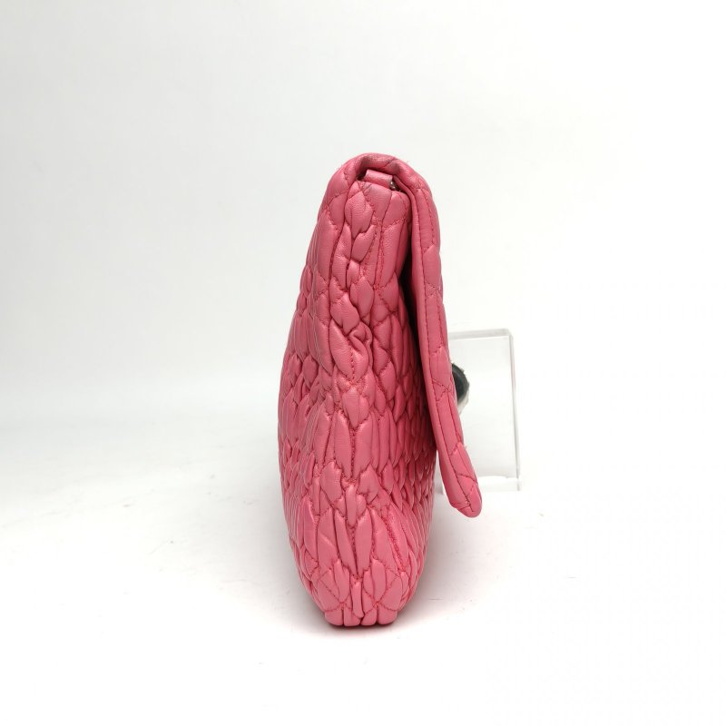 MIU MIU 褶皺33仿水晶斜挎包粉色羊皮肩背包-3