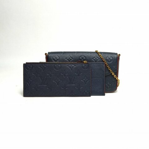 LOUIS VUITTON POCHETTEFELICIE三合一鏈條包墨藍色牛皮2017肩背包