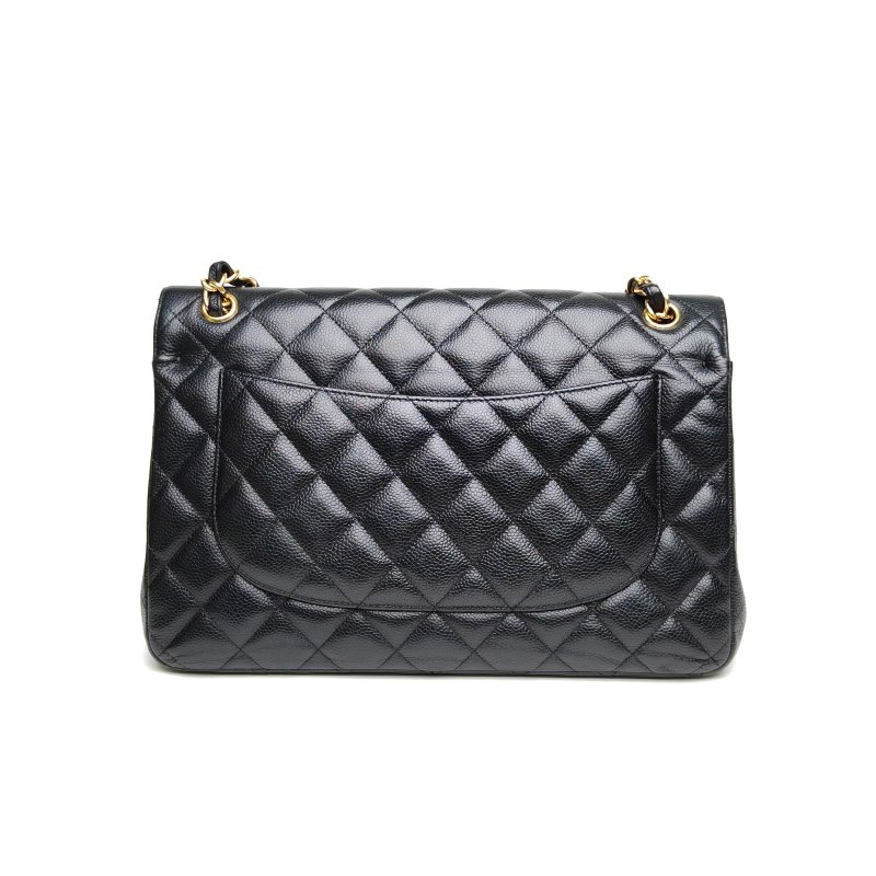 CHANEL CF口蓋包JUMBO黑色荔枝牛皮16開菱格紋肩背包-2