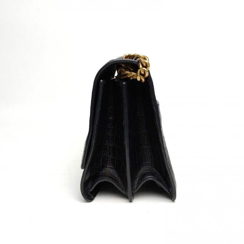 SAINT LAURENT 黑色牛皮金扣KATE鱷魚壓紋雙層風琴包肩背包-1