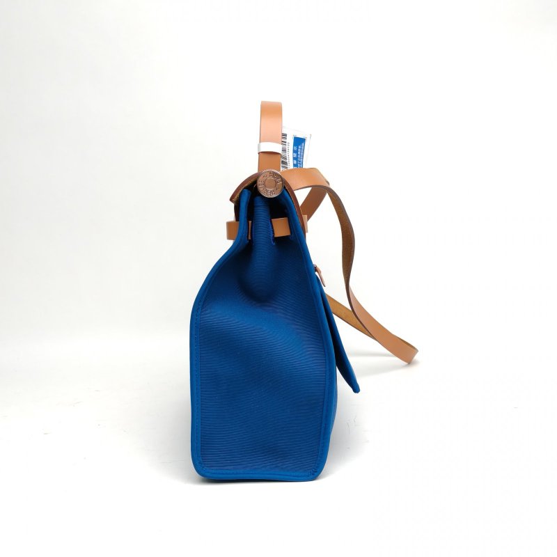 HERMES Herbag31金棕色拼伊茲密爾藍帆布/牛皮X刻銀扣肩背包-1