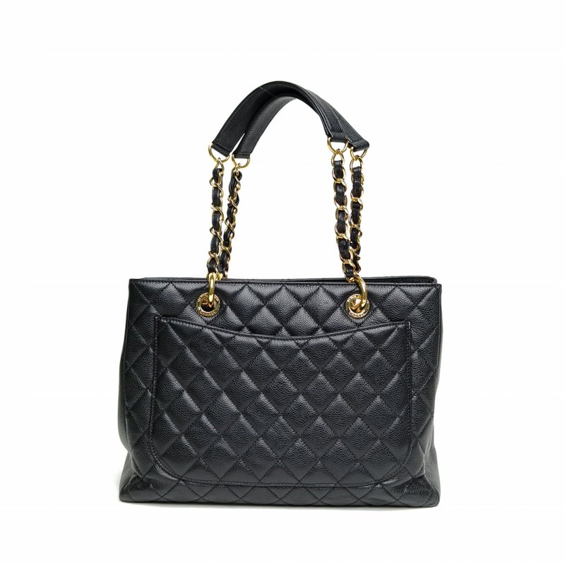 CHANEL GST購物袋小號黑色荔枝牛皮16開金扣肩背包-2