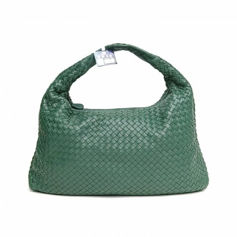 BOTTEGA VENETA 綠色羊皮經典編織和尚包肩背包