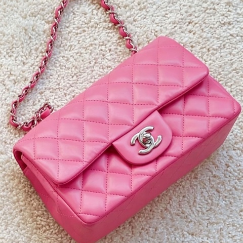 CHANEL香奈兒少女粉超限量大miniCF20單肩斜挎包