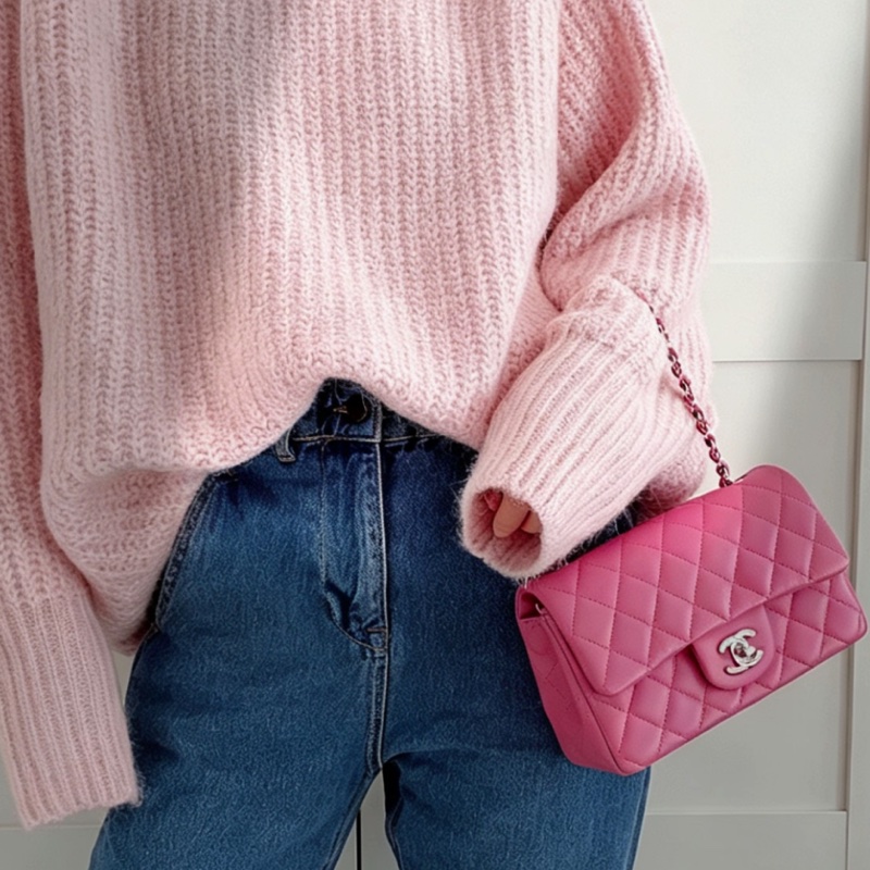 CHANEL香奈兒少女粉超限量大miniCF20單肩斜挎包-3