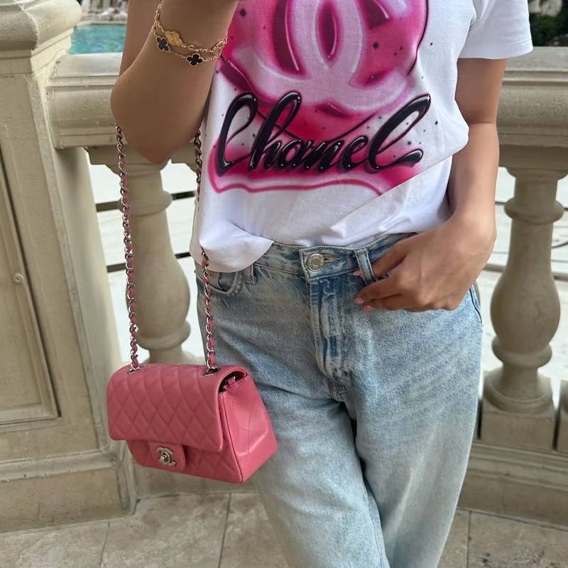 CHANEL香奈兒少女粉超限量大miniCF20單肩斜挎包-7