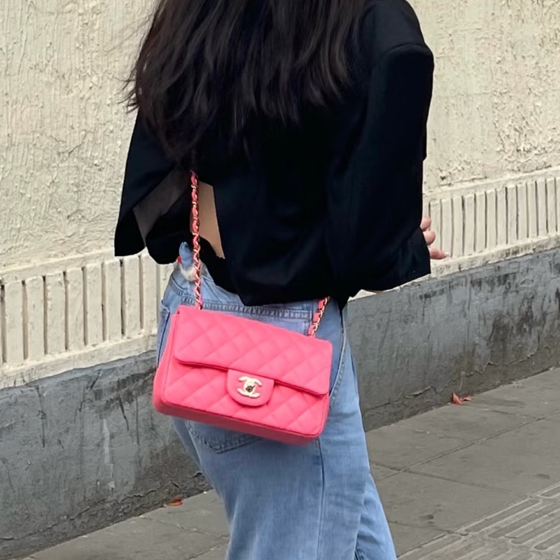 CHANEL香奈兒少女粉超限量大miniCF20單肩斜挎包-8