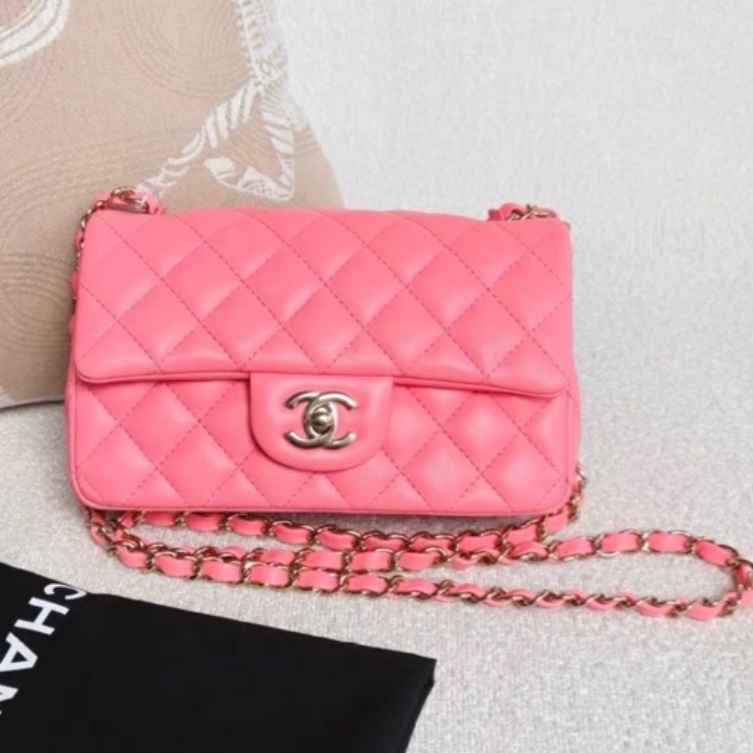 CHANEL香奈兒少女粉超限量大miniCF20單肩斜挎包-10