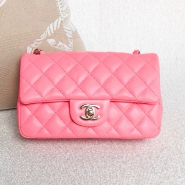 CHANEL香奈兒少女粉超限量大miniCF20單肩斜挎包-11