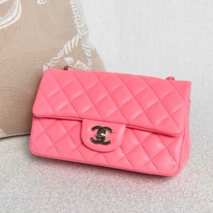 CHANEL香奈兒少女粉超限量大miniCF20單肩斜挎包-13