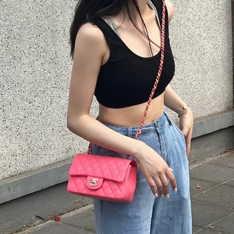 CHANEL香奈兒少女粉超限量大miniCF20單肩斜挎包-16