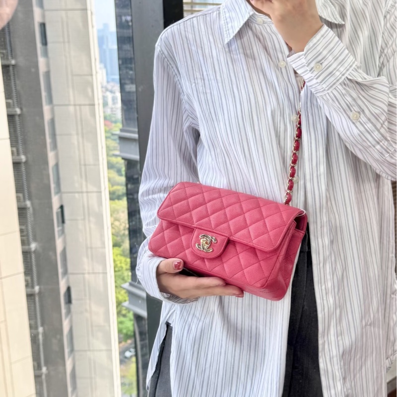 CHANEL香奈兒少女粉超限量大miniCF20單肩斜挎包-17