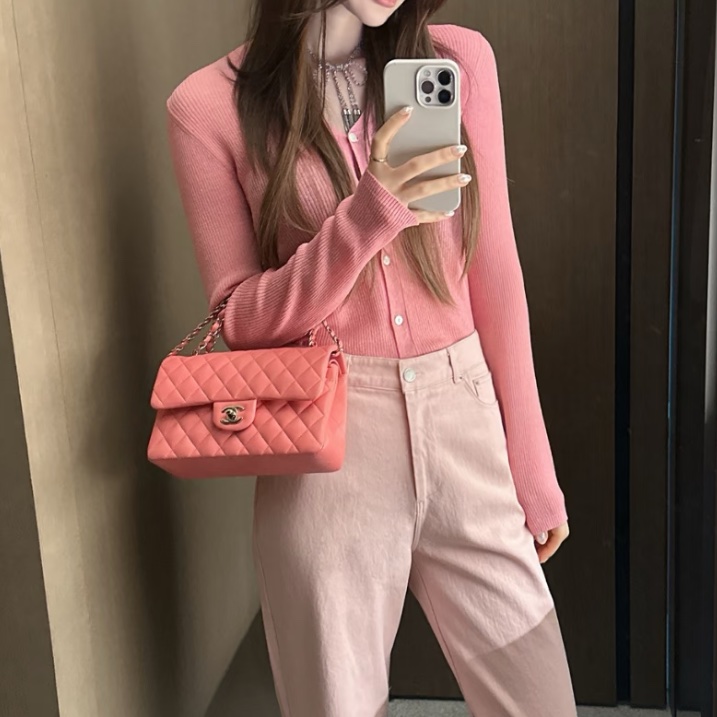 CHANEL香奈兒少女粉超限量大miniCF20單肩斜挎包-18