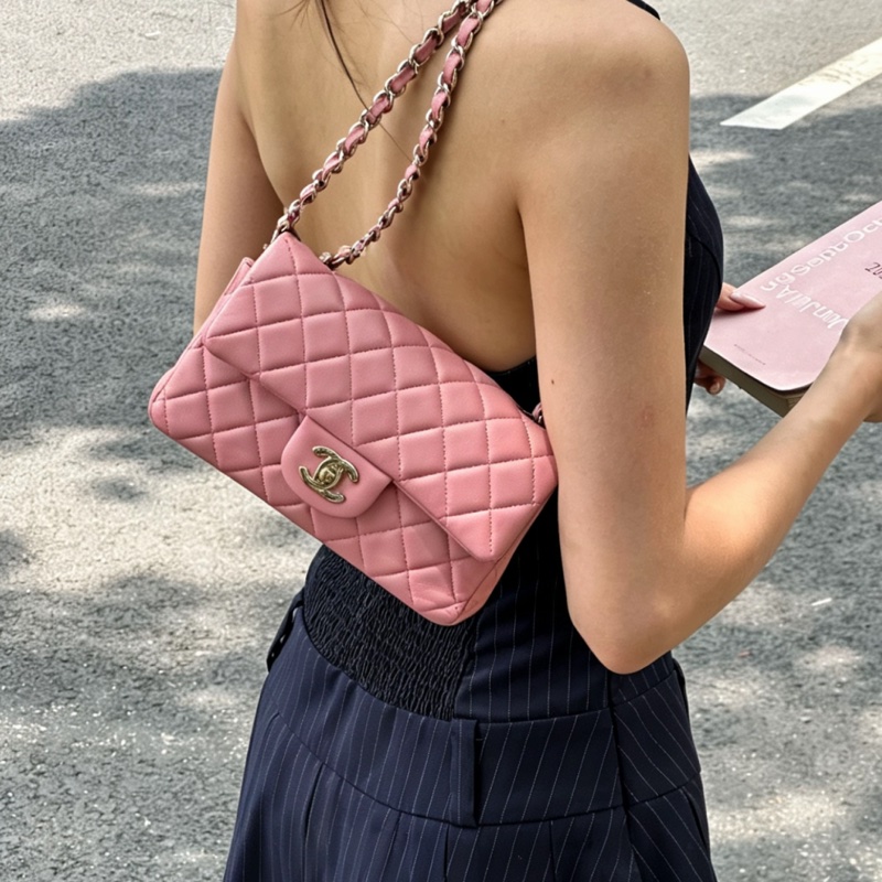 CHANEL香奈兒少女粉超限量大miniCF20單肩斜挎包-25