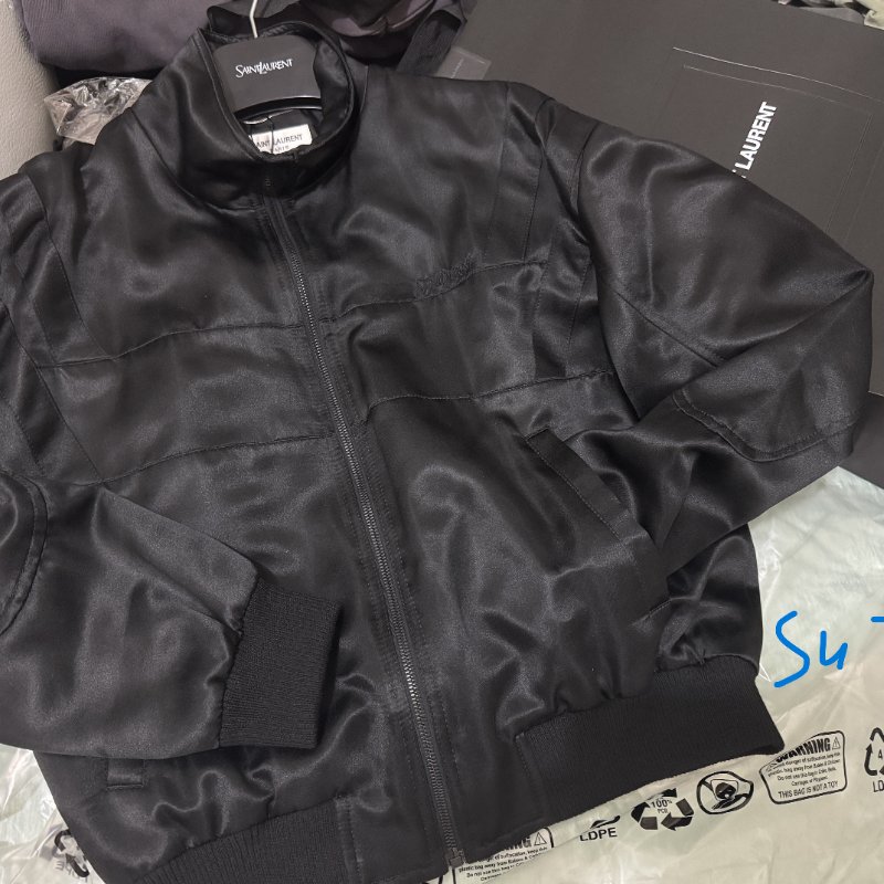 [全新][附收據] ysl teddy 外套 satin 絲 飛行 夾克 saint laurent 胸口logo刺繡-10