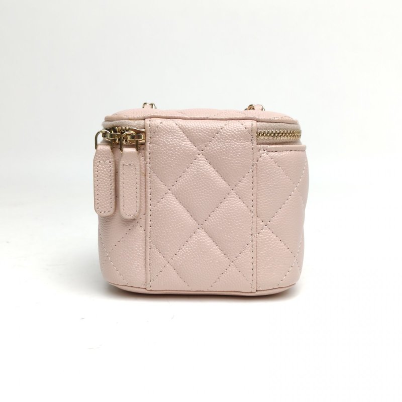 CHANEL 經典款方盒子化妝包裸粉色牛皮30開金扣肩背包-2