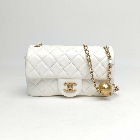 CHANEL CF口蓋包大Mini白色羊皮30開金扣肩背包