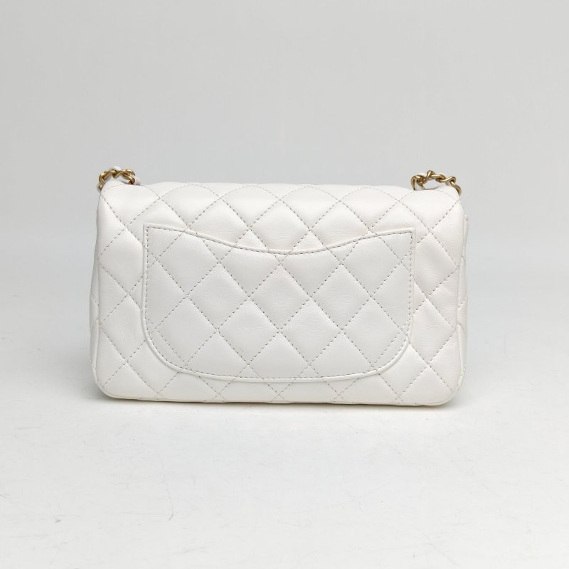 CHANEL CF口蓋包大Mini白色羊皮30開金扣肩背包-2