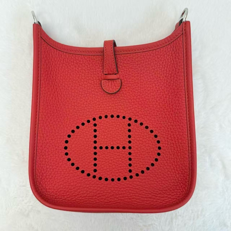 Hermes愛馬仕包 伊芙琳mini Evelyne迷你版斜挎包 紅色銀扣 TC皮 純色肩帶 經典款-1
