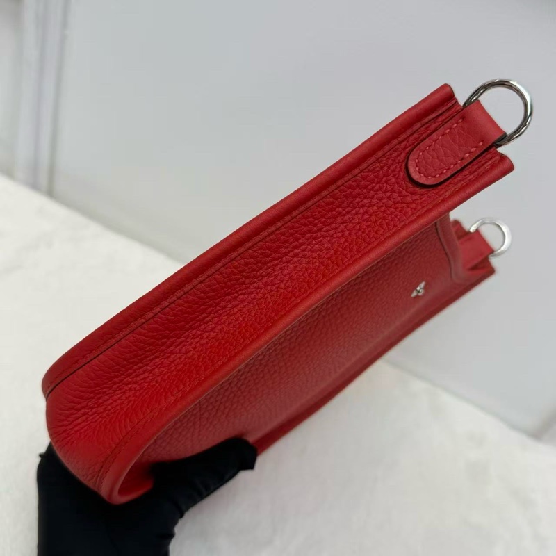 Hermes愛馬仕包 伊芙琳mini Evelyne迷你版斜挎包 紅色銀扣 TC皮 純色肩帶 經典款-4