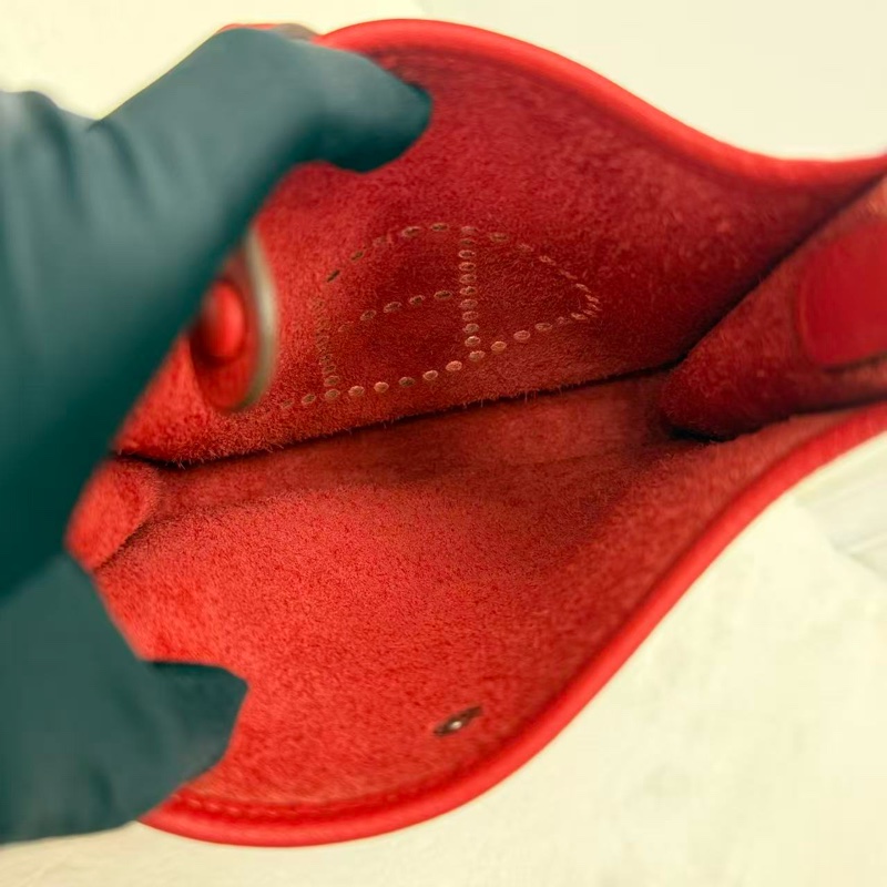 Hermes愛馬仕包 伊芙琳mini Evelyne迷你版斜挎包 紅色銀扣 TC皮 純色肩帶 經典款-6