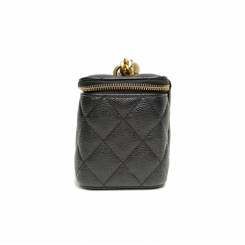 CHANEL 23P長盒子化妝包黑色荔枝牛皮金扣愛心金球肩背包-1