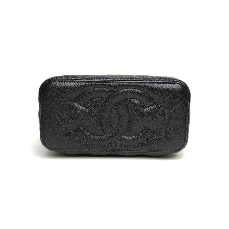 CHANEL 23P長盒子化妝包黑色荔枝牛皮金扣愛心金球肩背包-4