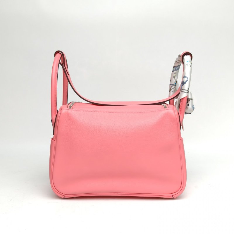 HERMES Lindy26K4夏日粉EC皮Y刻銀扣肩背包-2