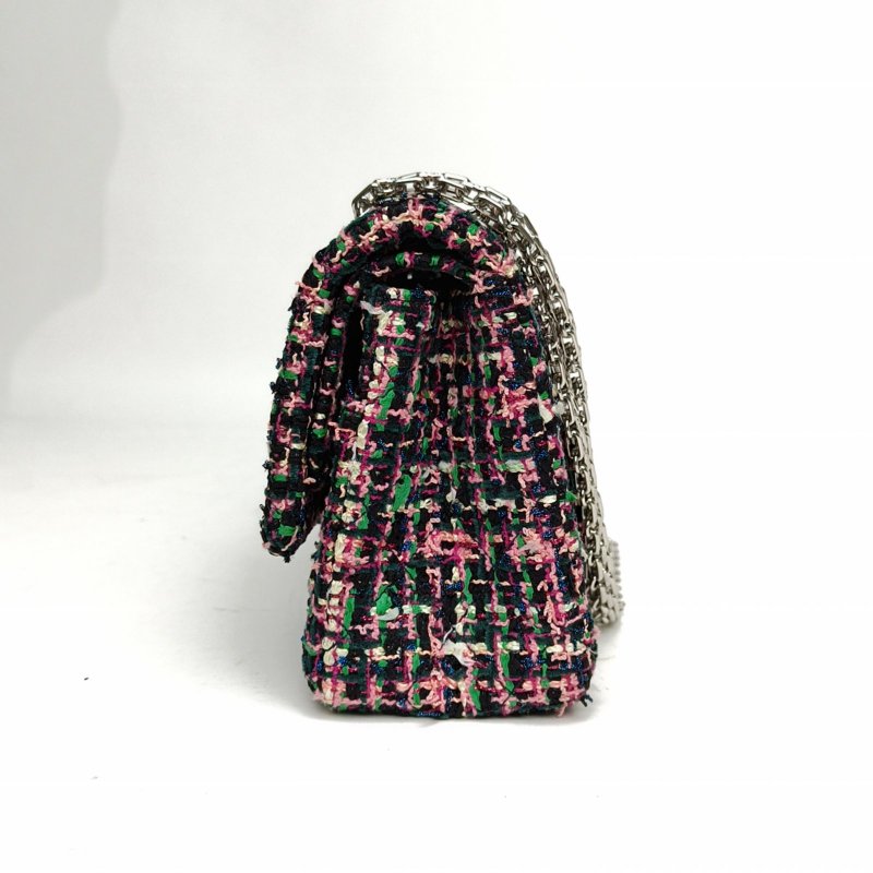 CHANEL 2.55口蓋包小號彩色粗花呢27開銀扣肩背包-1